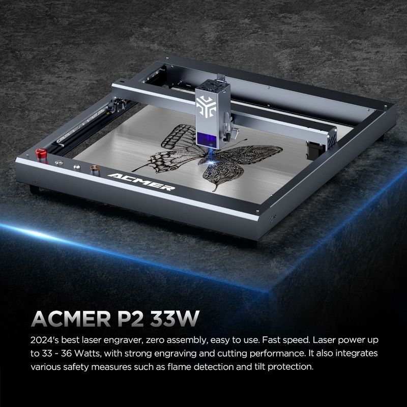 ACMER P2 33W ليزر حفرة آلة قطع، خشب سطح المكتب حفرة ليزر وقطاع السرعة العالية 30000mm/min