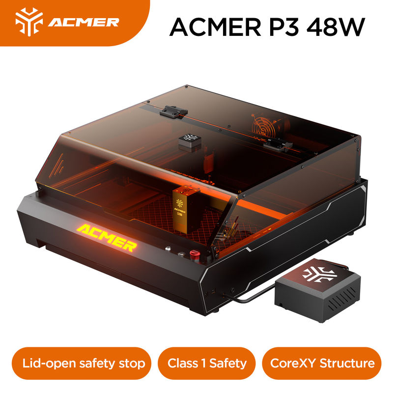 ACMER P3 48W حفر ليزر،0.01mm دقة الديود ليزر القطع للمعدات الخشبية وبعض الأكريليك غير شفافة الداكنة