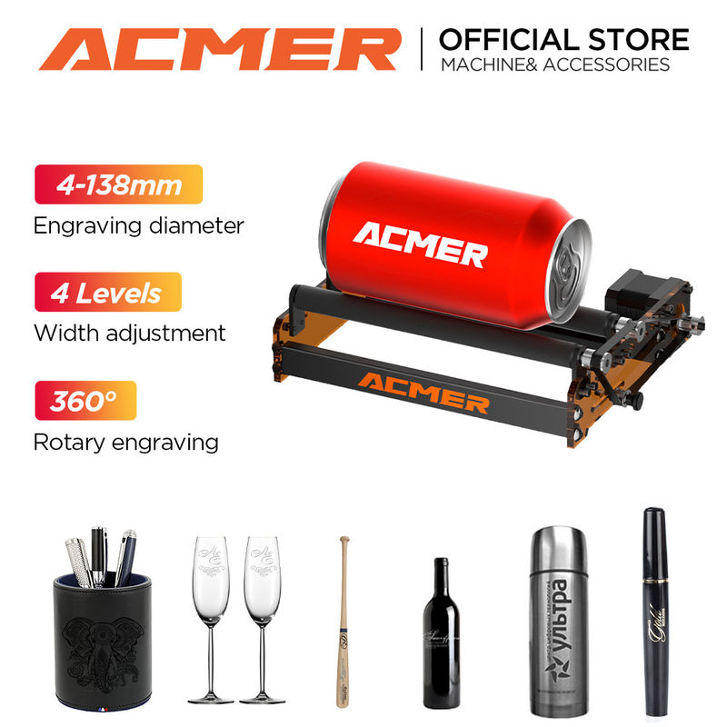 ACMER M2 ليزر الدوار الدوار يدعم الحفر الأجسام الأسطوانية الزجاج الزجاجات